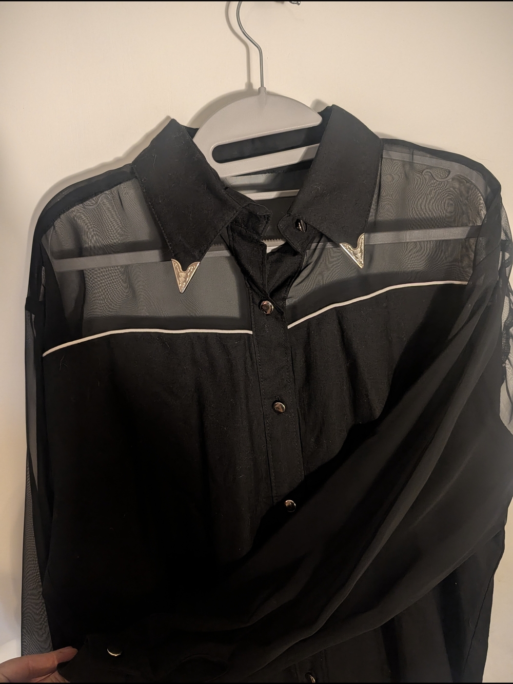 Vintage 90s Sonia Sas’sa Ltd Western Black Cotton Top Shirt Size L Made in USA